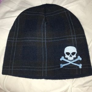 Skull beanie / toboggan navy blue with light blue